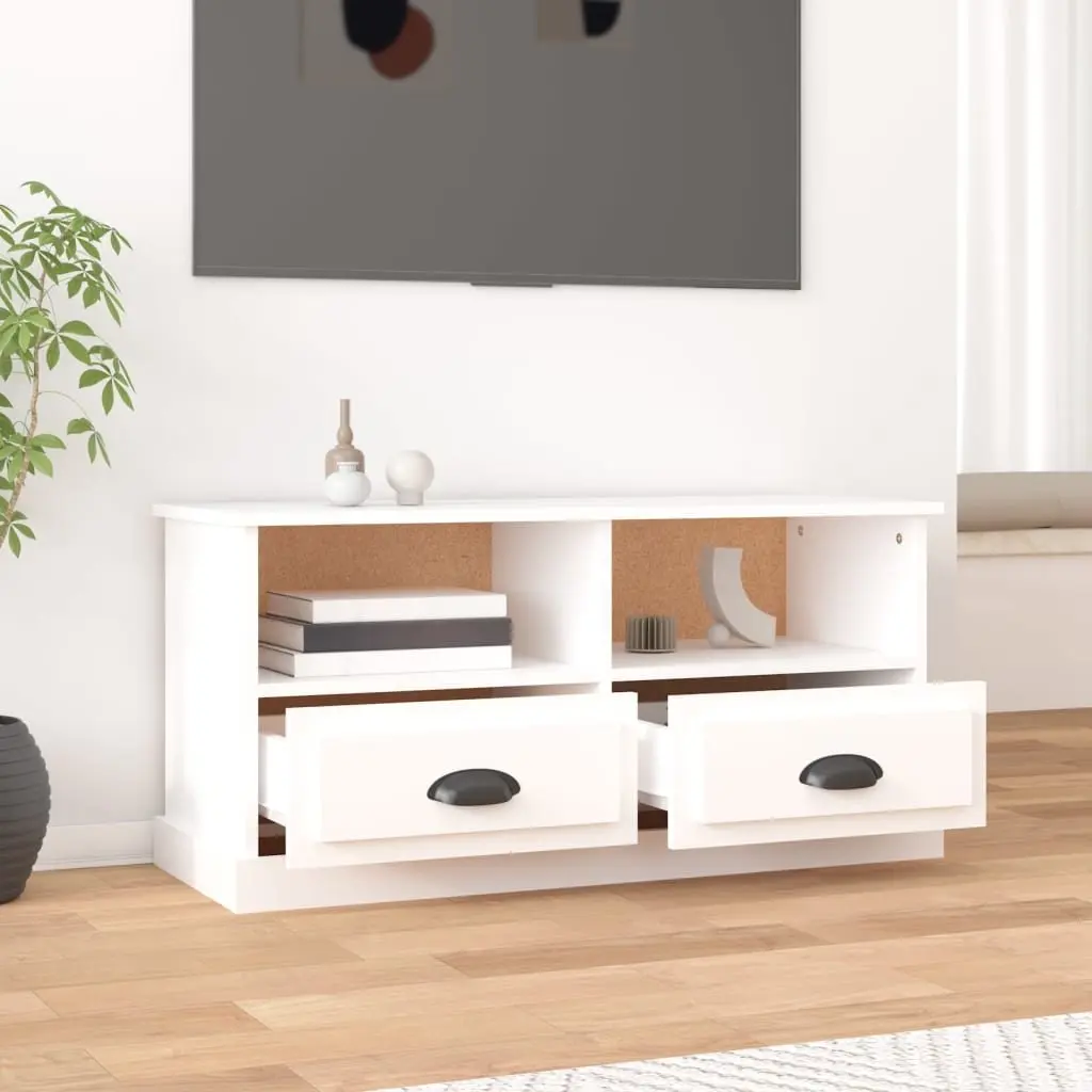 White TV Cabinet with Drawers and Compartments
