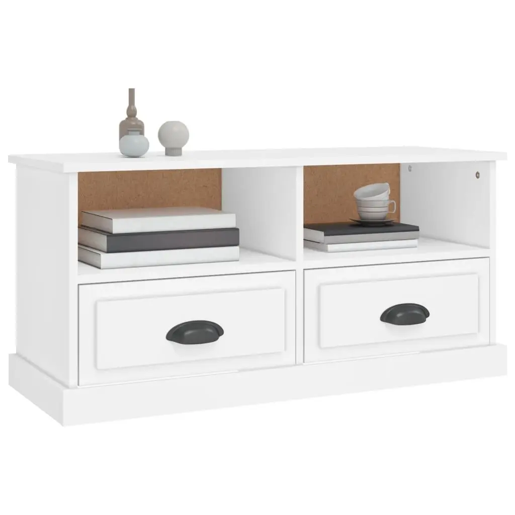 White TV Cabinet with Drawers and Compartments