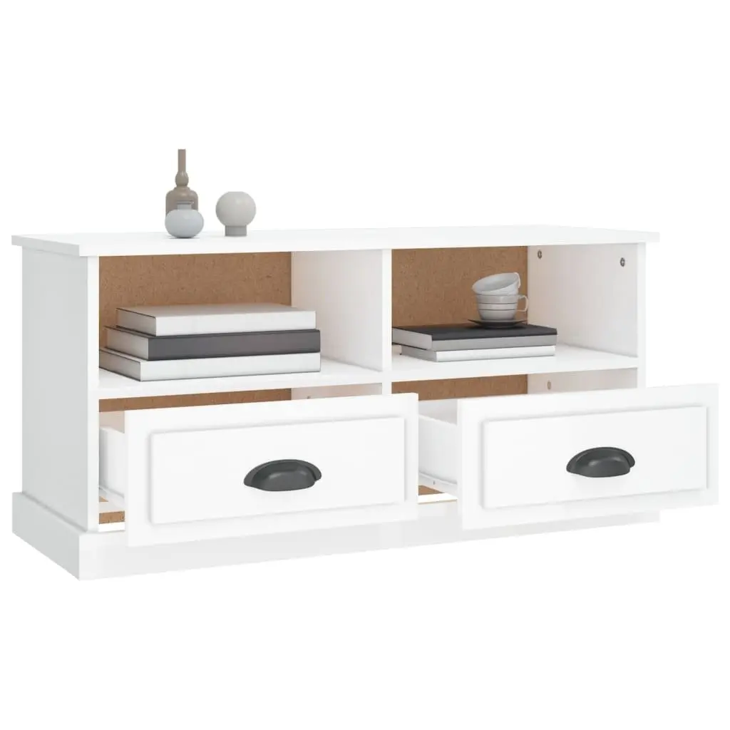 High Gloss White Engineered Wood TV Cabinet with Drawers