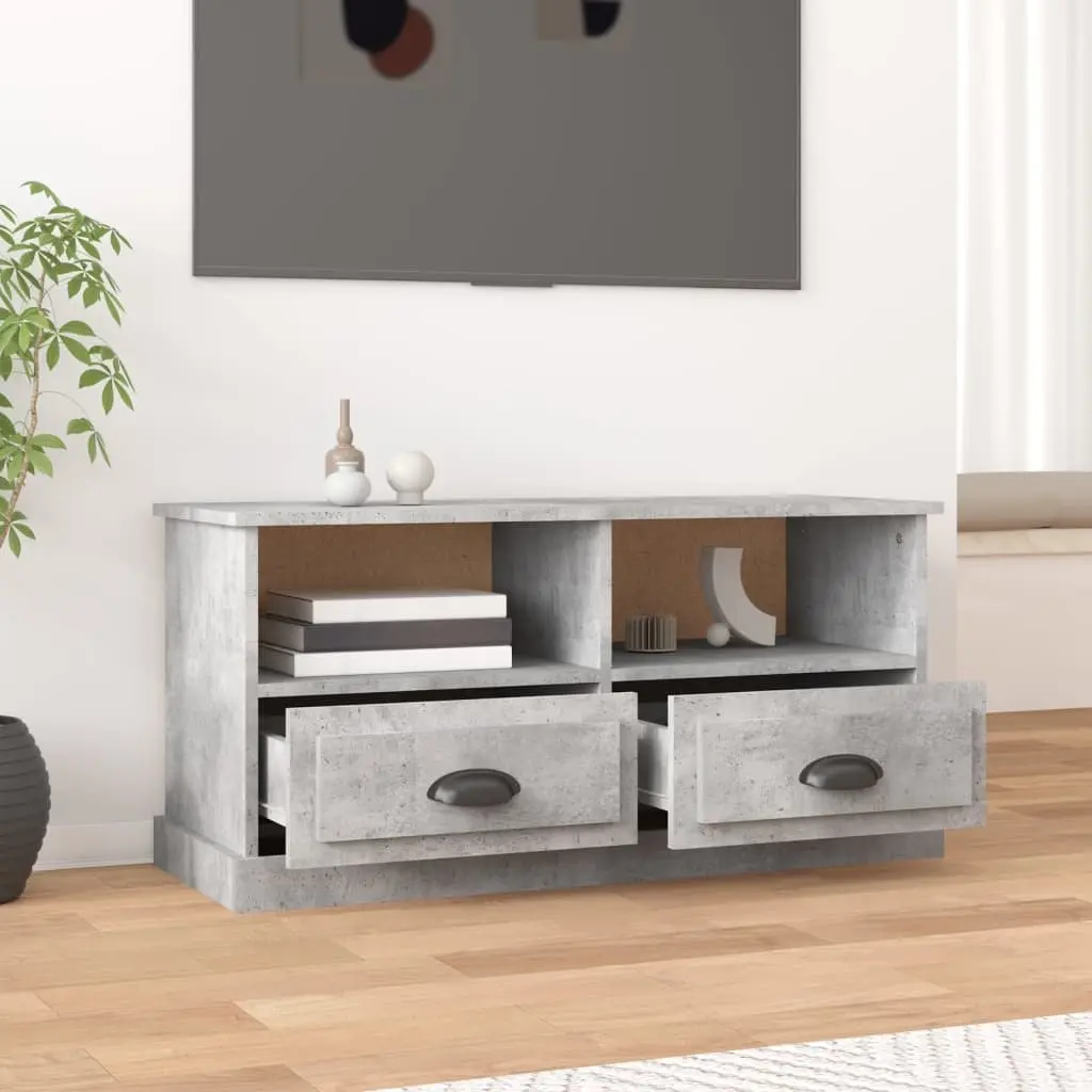 TV Cabinet Engineered Wood Grey 93 x 35.5 x 45 cm with Drawers Open Compartments