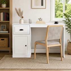 Modern White Desk with Drawer and Storage 115x50x75cm