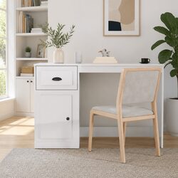 Elegant White High Gloss Desk with Storage Drawer