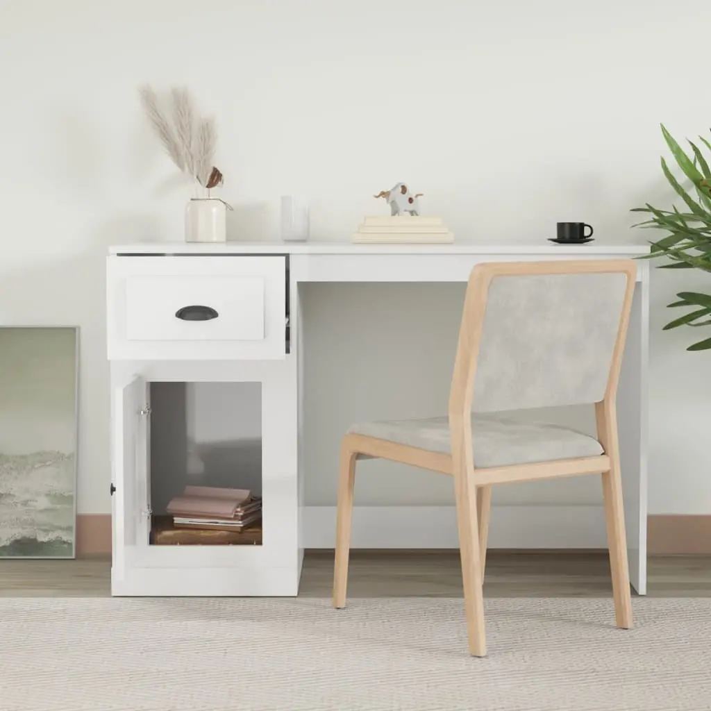 White High Gloss Desk with Storage Drawer