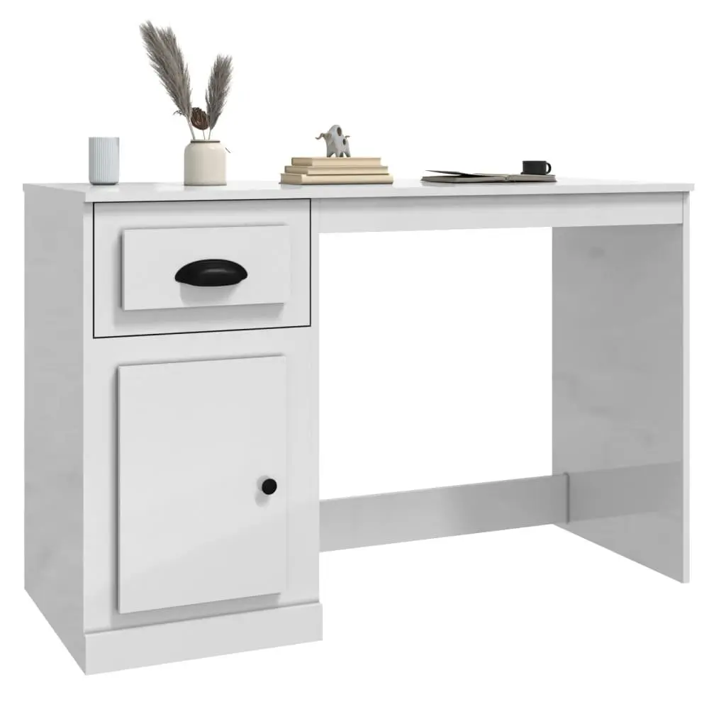 White High Gloss Desk with Storage Drawer