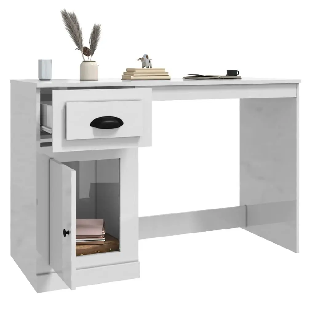 White High Gloss Desk with Storage Drawer