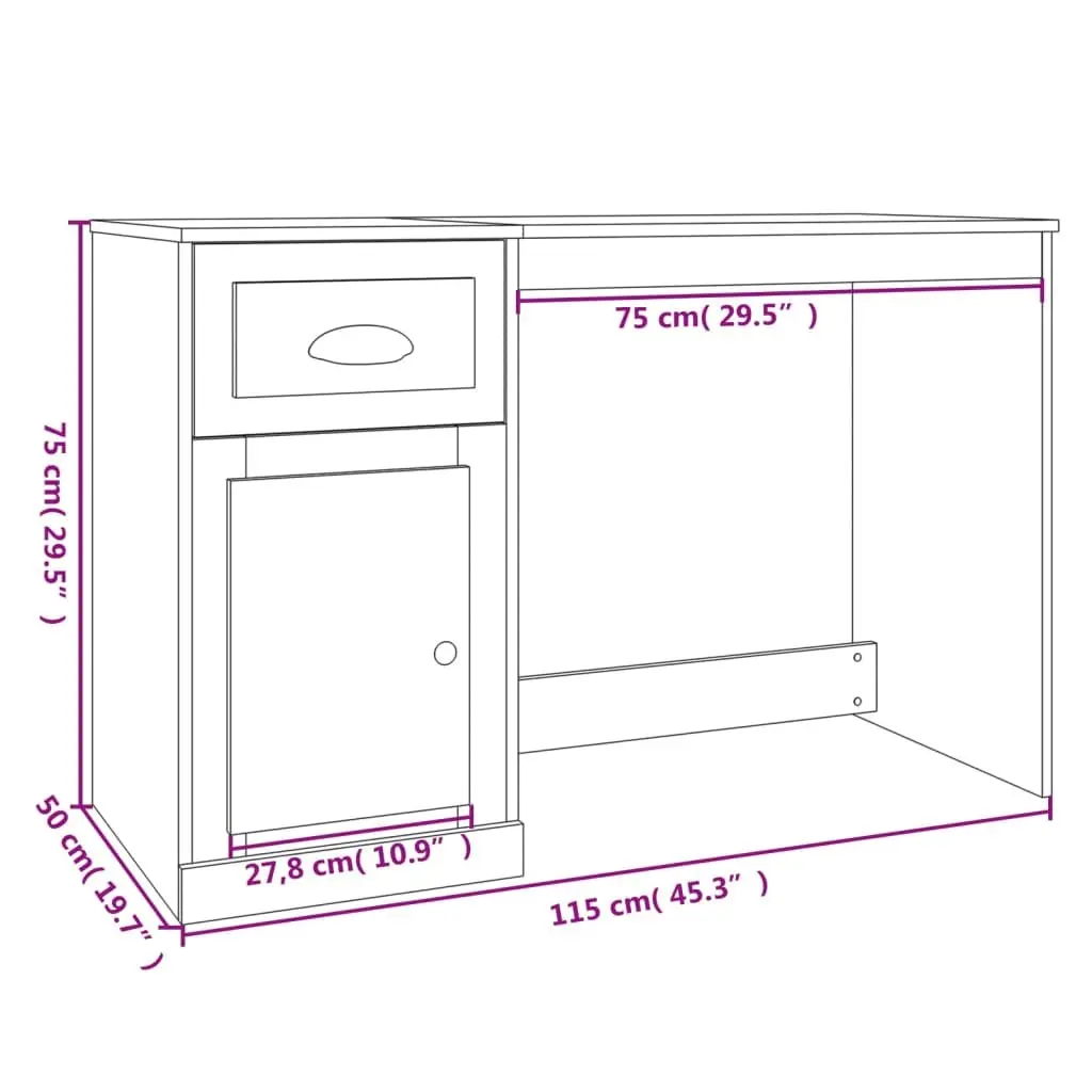 White High Gloss Desk with Storage Drawer