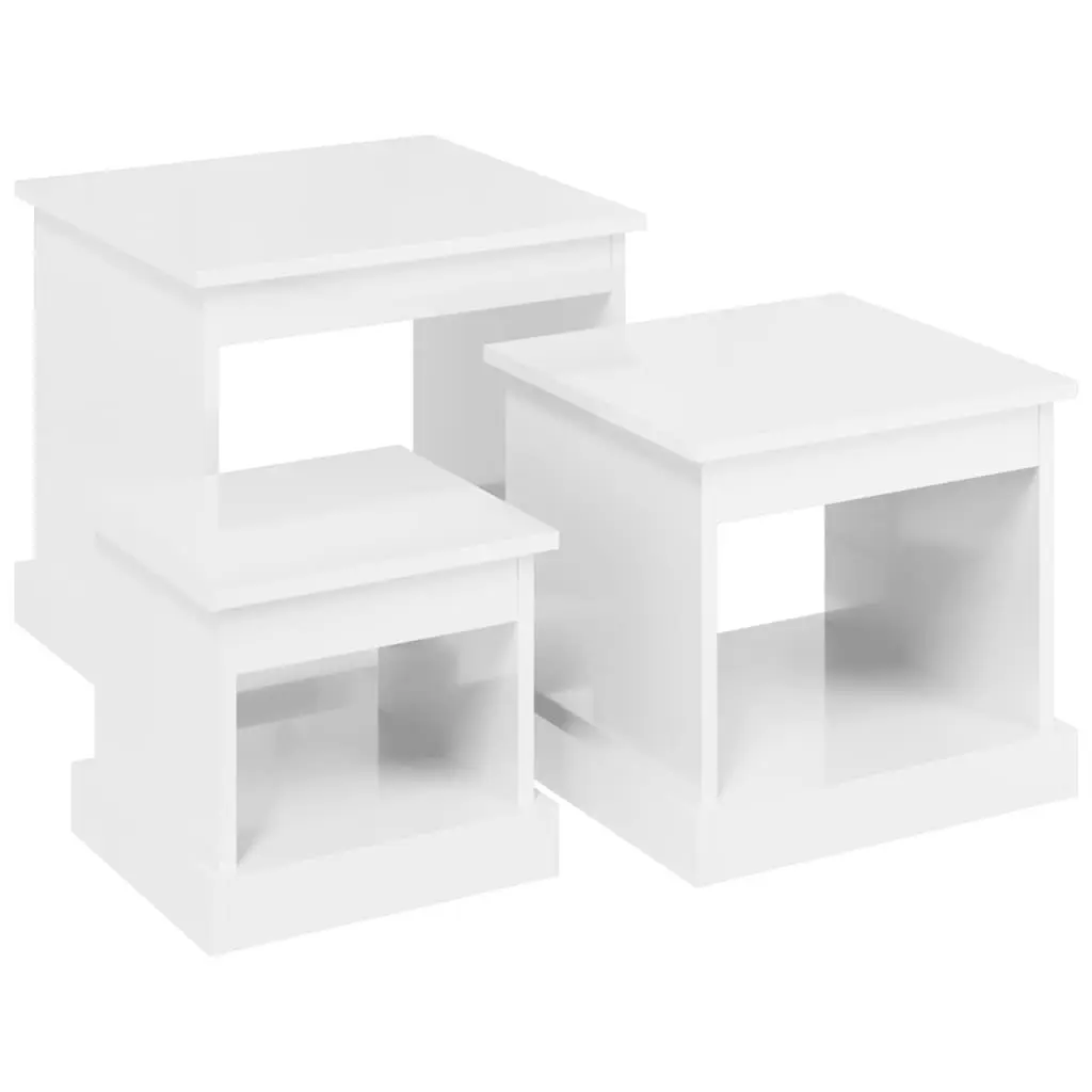 Coffee Table Set 3 Piece High Gloss White Engineered Wood Nesting Living Room