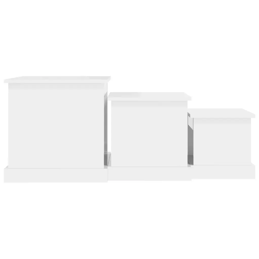 Coffee Table Set 3 Piece High Gloss White Engineered Wood Nesting Living Room