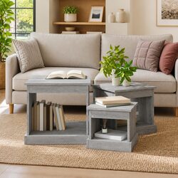 Durable 3 Piece Grey Sonoma Engineered Wood Coffee Table Set