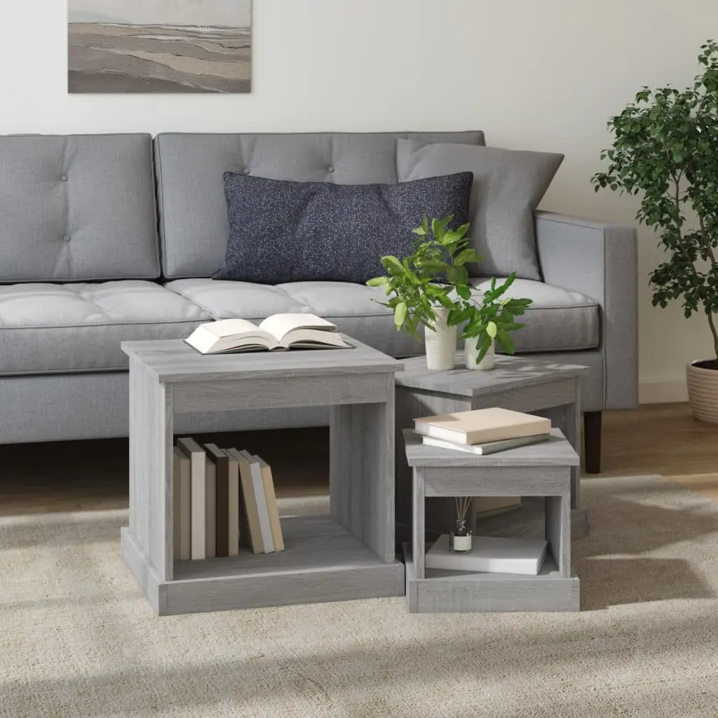 3 Piece Grey Sonoma Engineered Wood Coffee Table Set