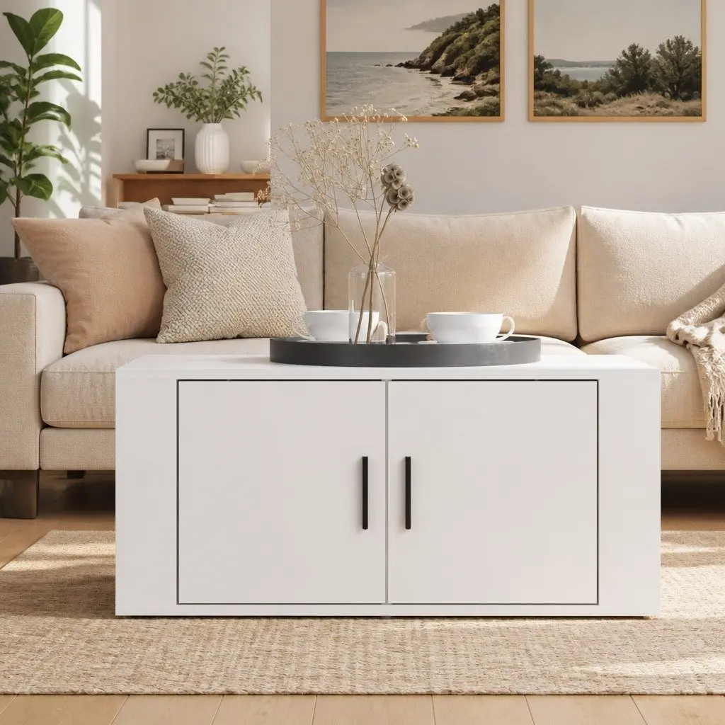 Coffee Table High Gloss White Living Room Storage Furniture with Compartments