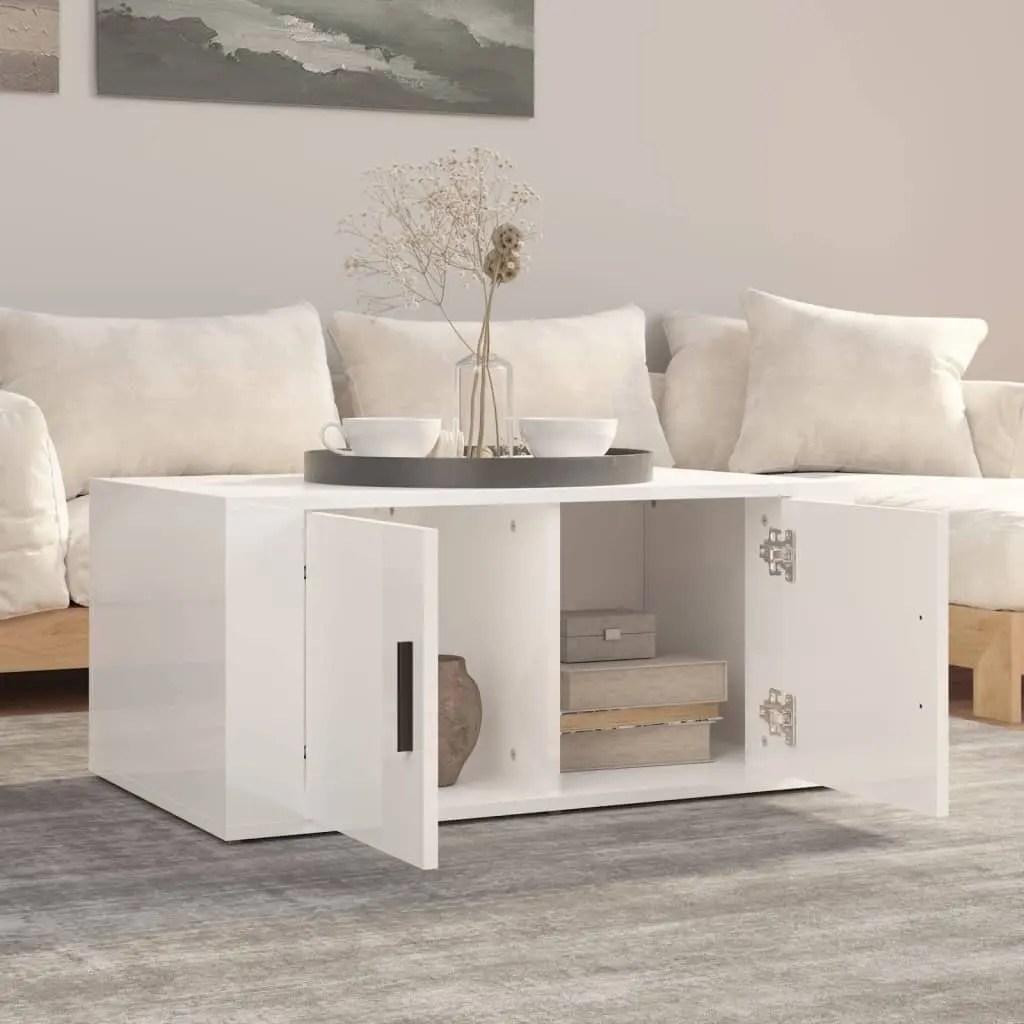 Coffee Table High Gloss White Living Room Storage Furniture with Compartments
