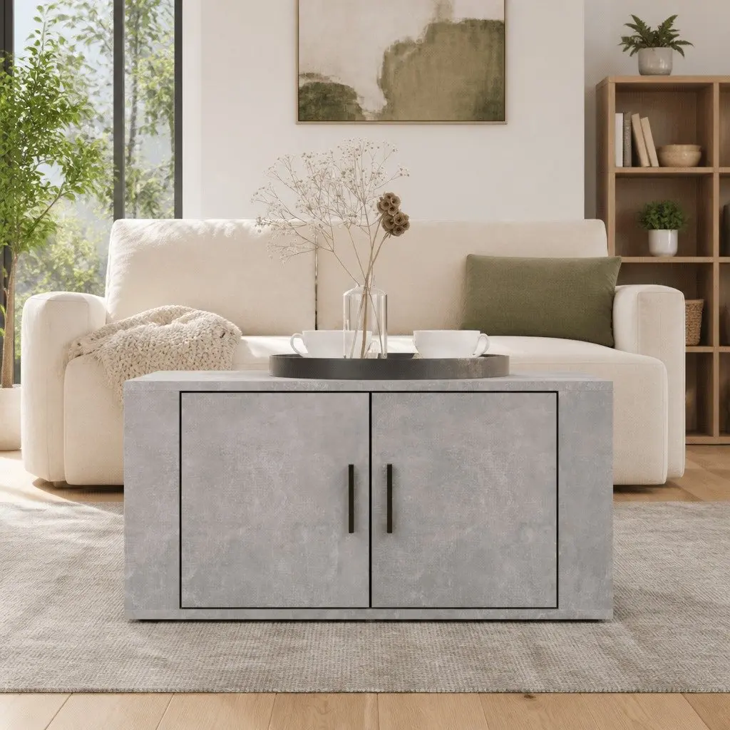 Grey Engineered Wood Coffee Table with Storage Compartments