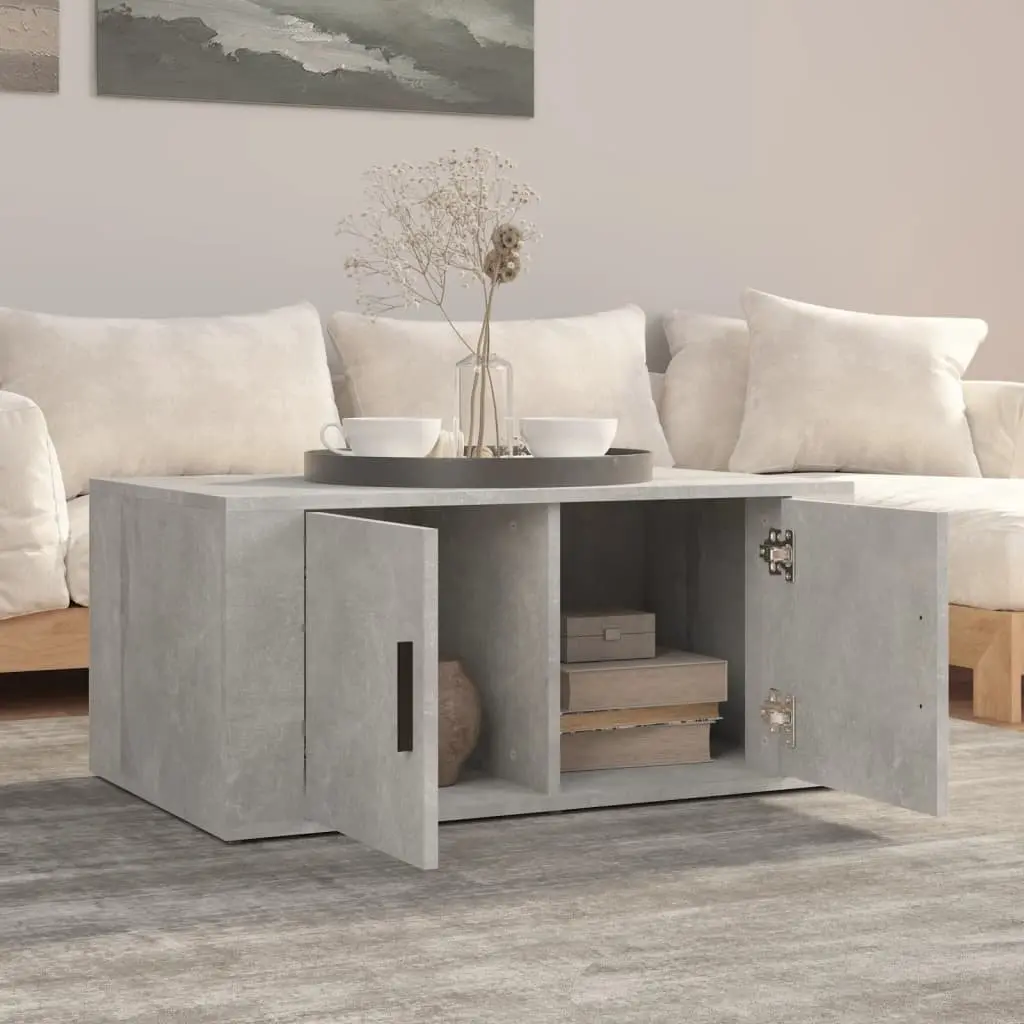 Grey Engineered Wood Coffee Table with Storage Compartments