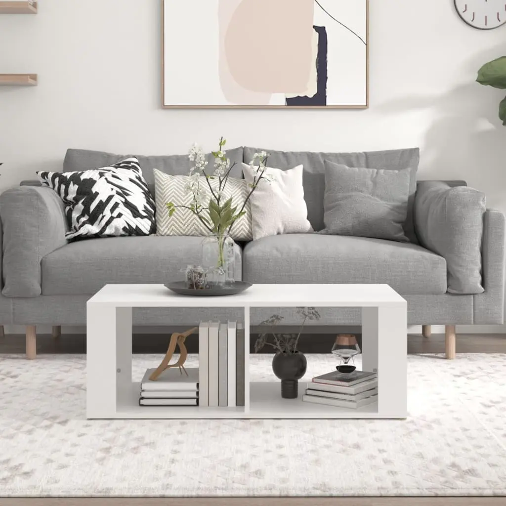 White Modern Coffee Table with Storage 100x50x36cm