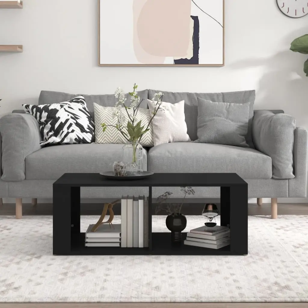 Black Modern Coffee Table with Storage and Two Shelves