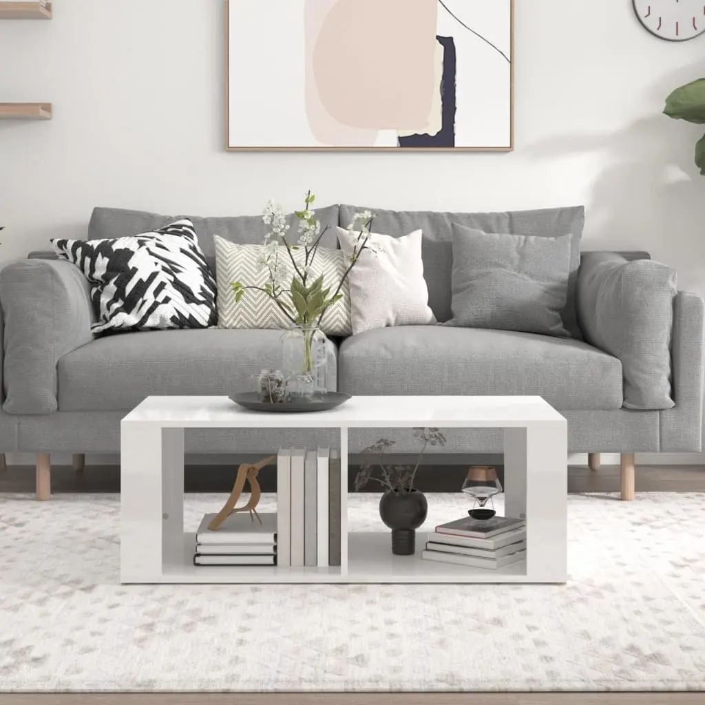 High Gloss White Coffee Table with Storage Shelves