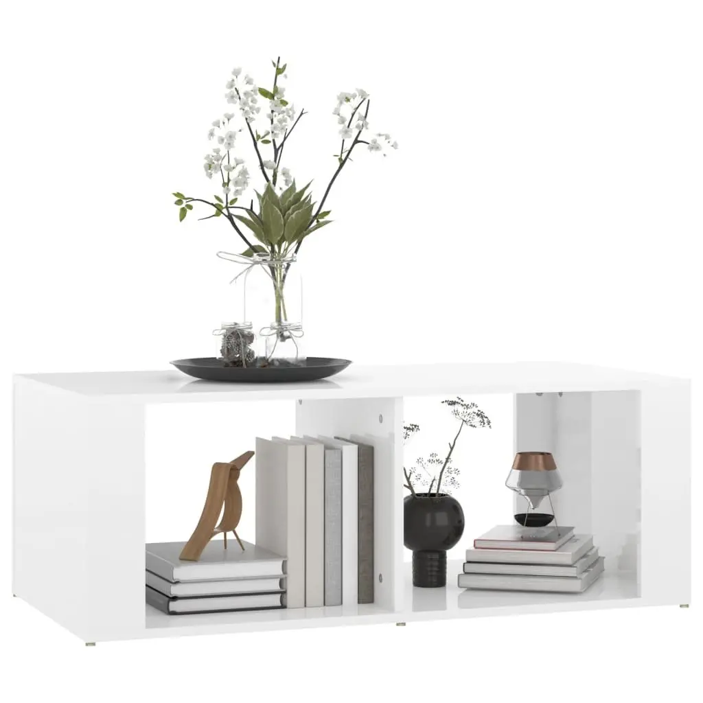 High Gloss White Coffee Table with Storage Shelves