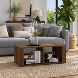 Brown Oak Coffee Table with 2 Shelves, 100x50x36 cm