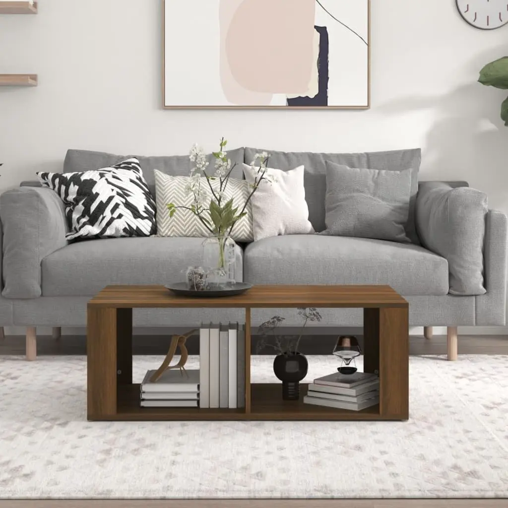 Brown Oak Coffee Table with 2 Shelves, 100x50x36 cm