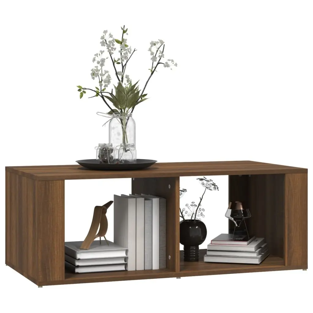 Brown Oak Coffee Table with 2 Shelves, 100x50x36 cm