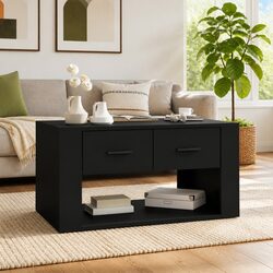 Sturdy Black Coffee Table with 2 Storage Drawers 80x50x40 cm