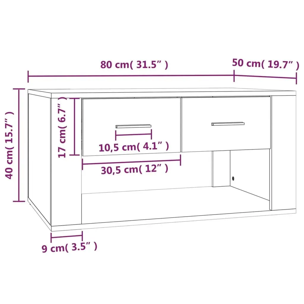 Black Coffee Table with 2 Storage Drawers 80x50x40 cm