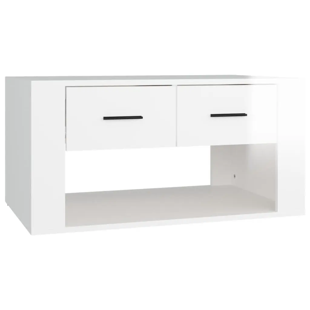 High Gloss White Coffee Table with 2 Drawers