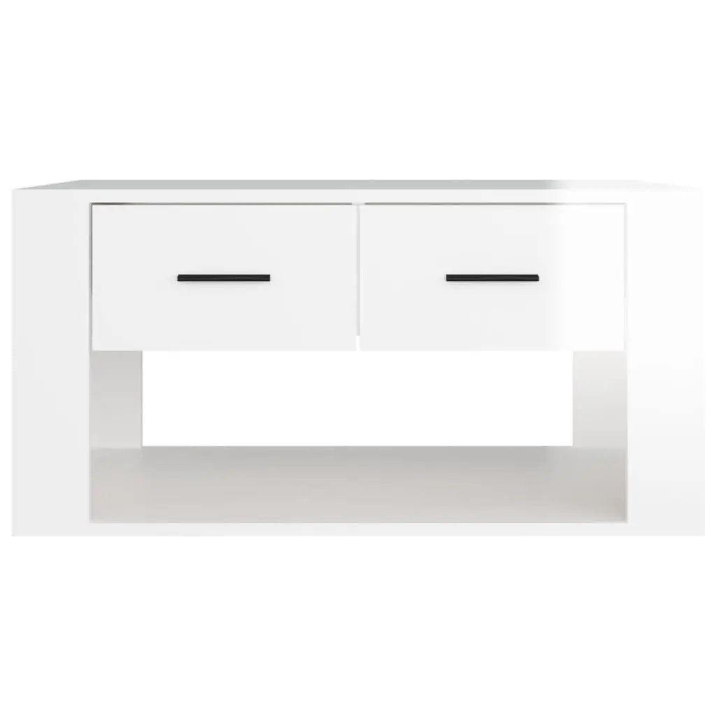 High Gloss White Coffee Table with 2 Drawers