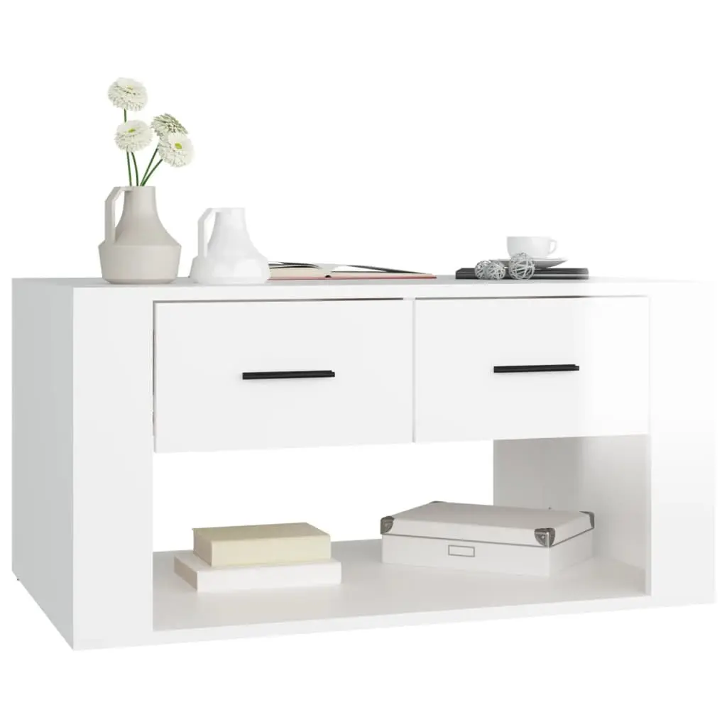 High Gloss White Coffee Table with 2 Drawers