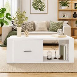Durable White Coffee Table 100x50.5x35 cm with Drawer