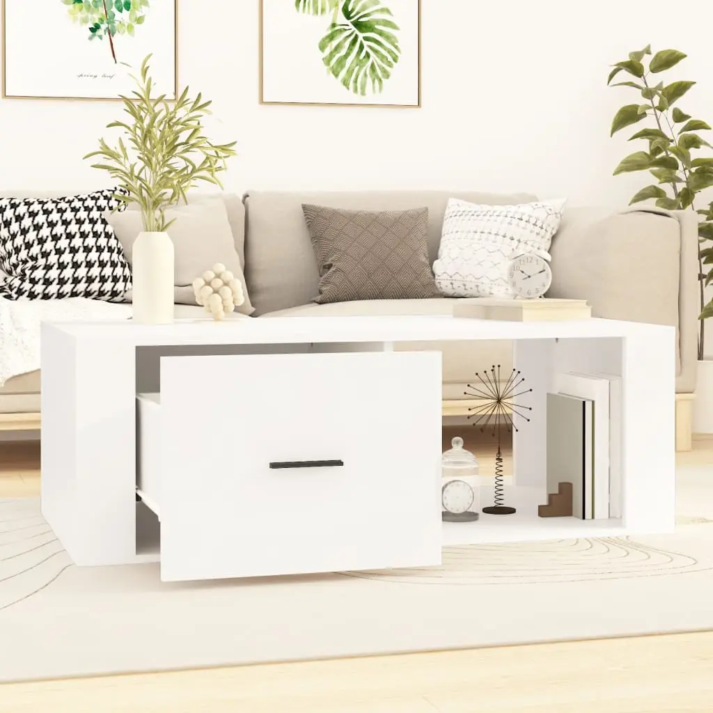 White Coffee Table 100x50.5x35 cm with Drawer
