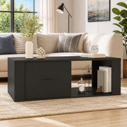 Black Coffee Table with Storage Drawer and Open Space