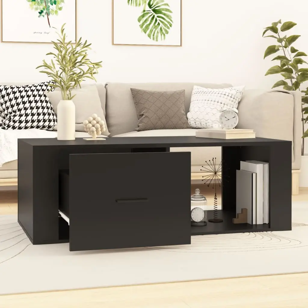 Black Coffee Table with Storage Drawer and Open Space