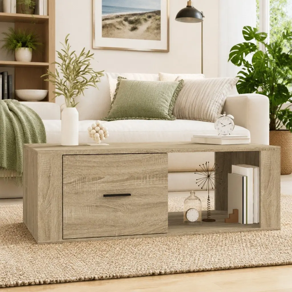 Brown Engineered Wood Coffee Table with Storage Drawer
