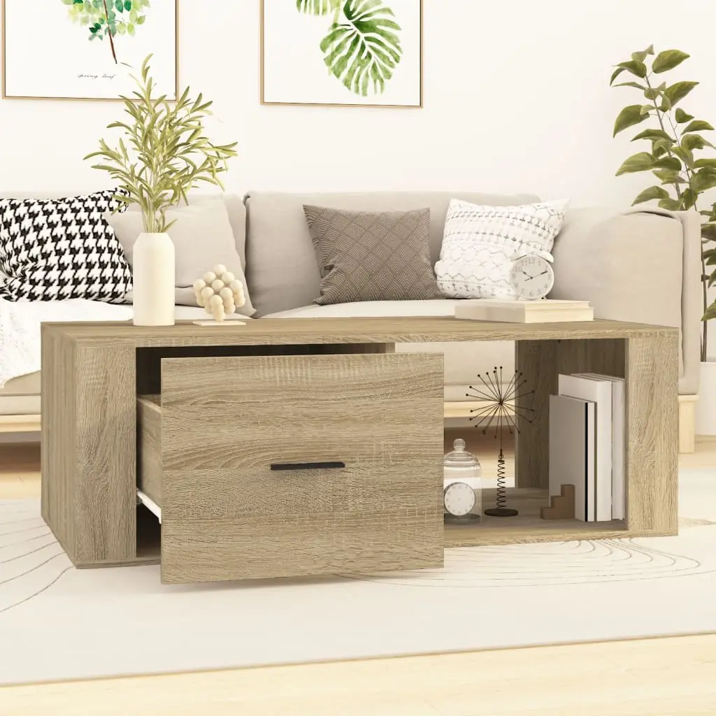 Brown Engineered Wood Coffee Table with Storage Drawer