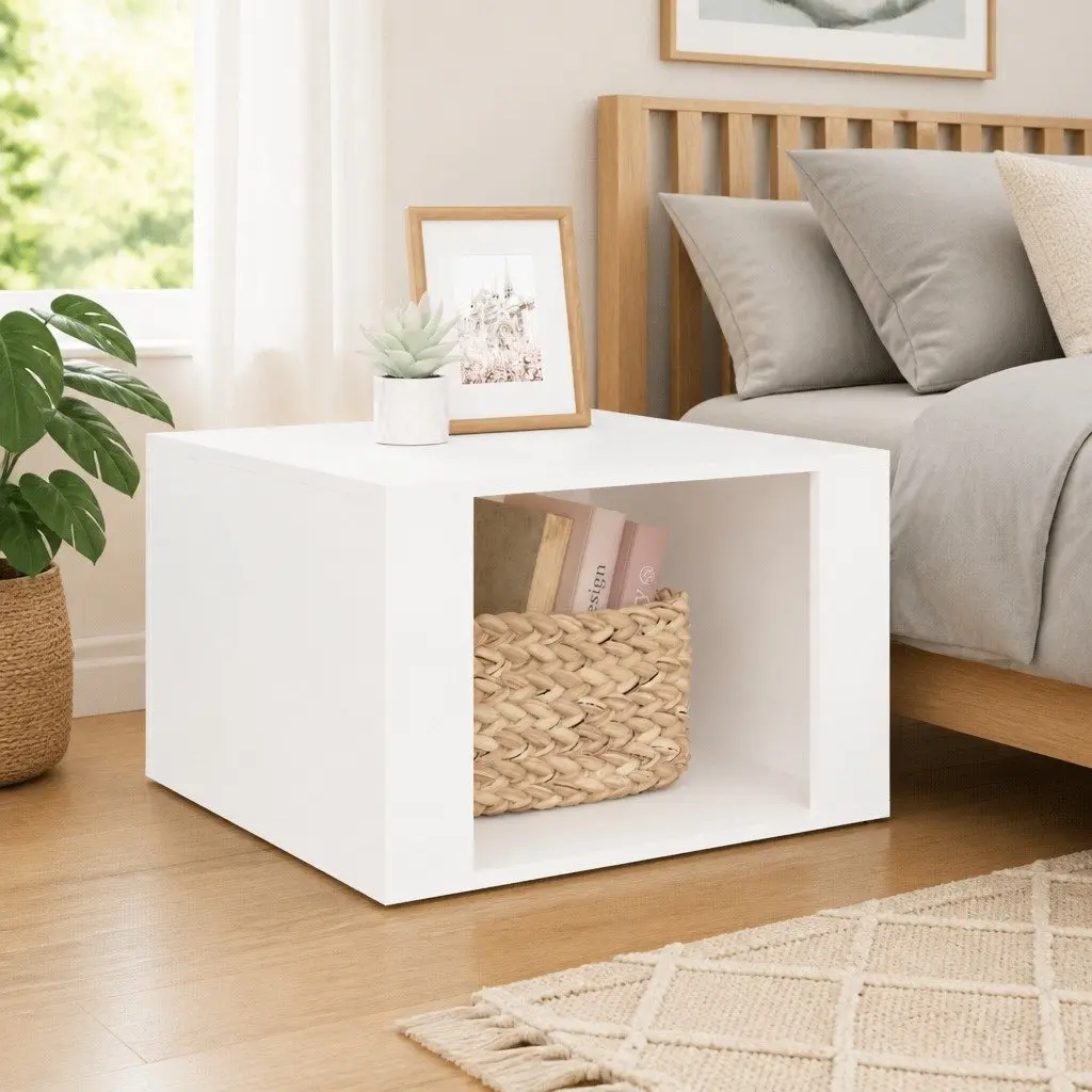 White Bedside Table with Ample Storage