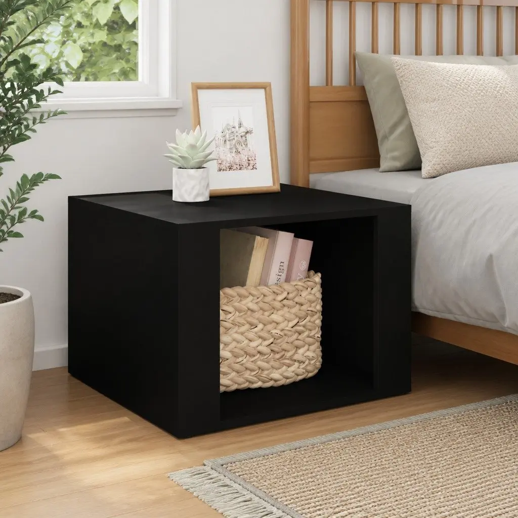 Black Engineered Wood Bedside Table Nightstand