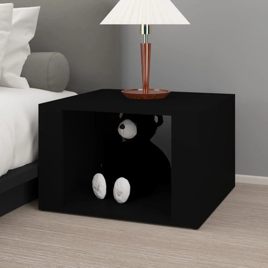Black Engineered Wood Bedside Table Nightstand