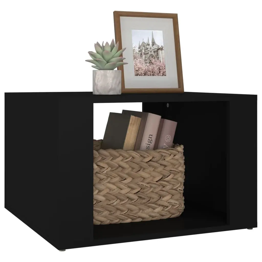 Black Engineered Wood Bedside Table Nightstand
