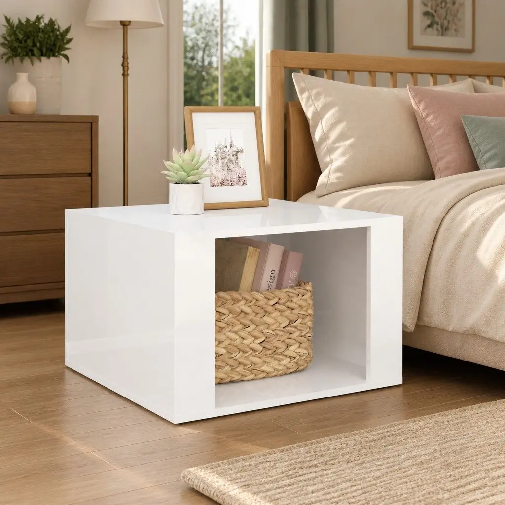 High Gloss White Bedside Table with Ample Storage