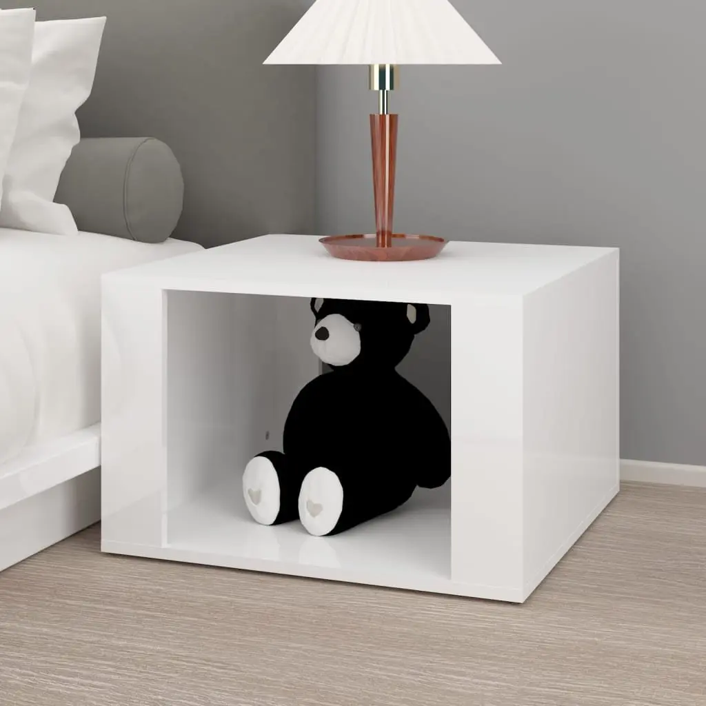 High Gloss White Bedside Table with Ample Storage