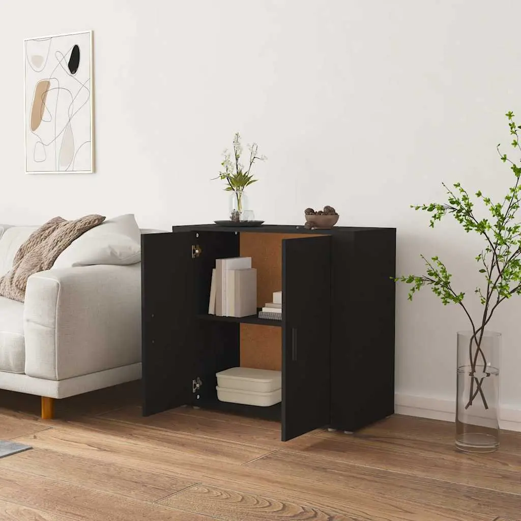 Black Sideboard 80x33x70 cm with Storage Doors