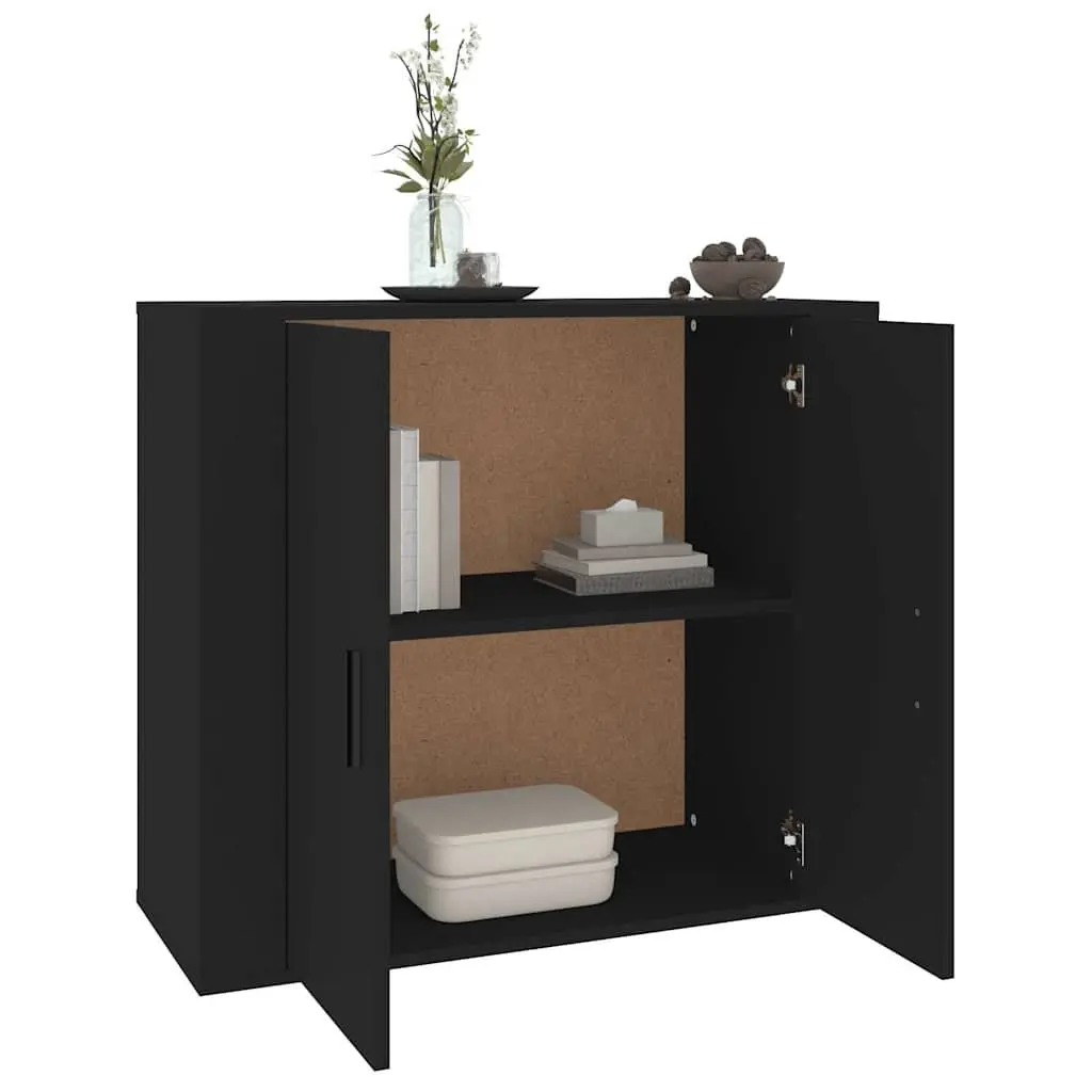 Black Sideboard 80x33x70 cm with Storage Doors