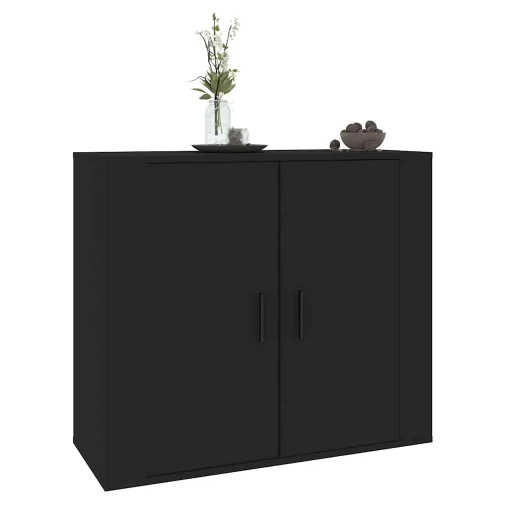 Black Sideboard 80x33x70 cm with Storage Doors