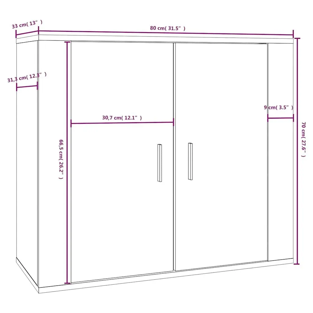 Black Sideboard 80x33x70 cm with Storage Doors