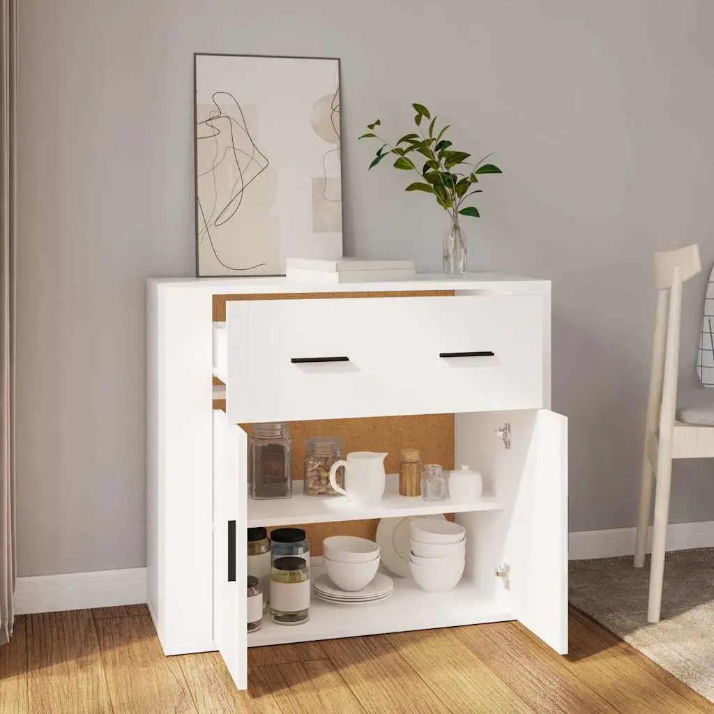 White Sideboard 80x33x70 cm with Multiple Storage Options