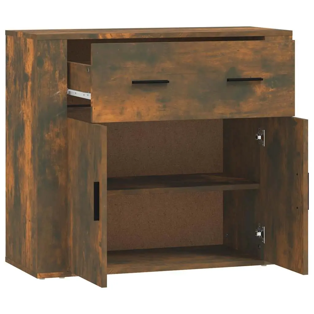Brown Engineered Wood Storage Cabinet with Doors and Drawers