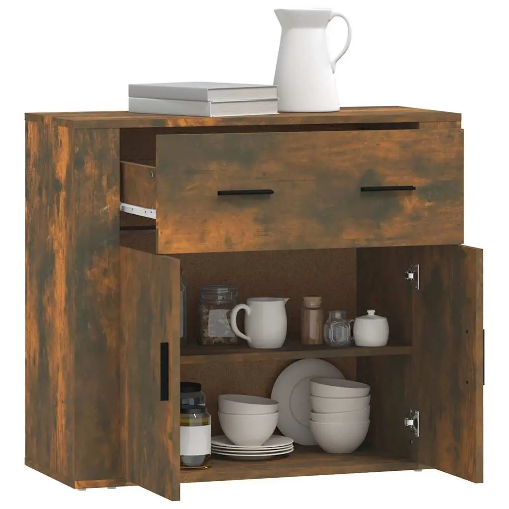 Brown Engineered Wood Storage Cabinet with Doors and Drawers