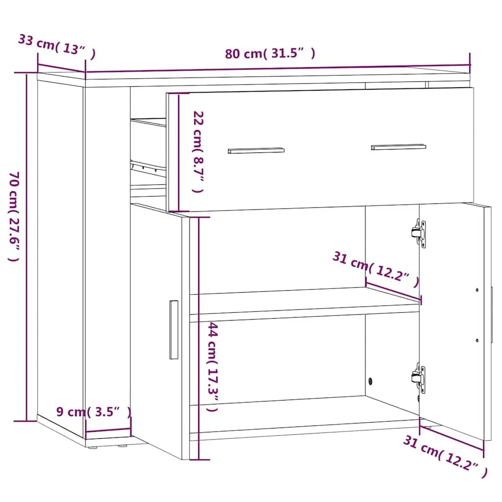 Grey Sideboard Storage Cabinet with Multiple Compartments